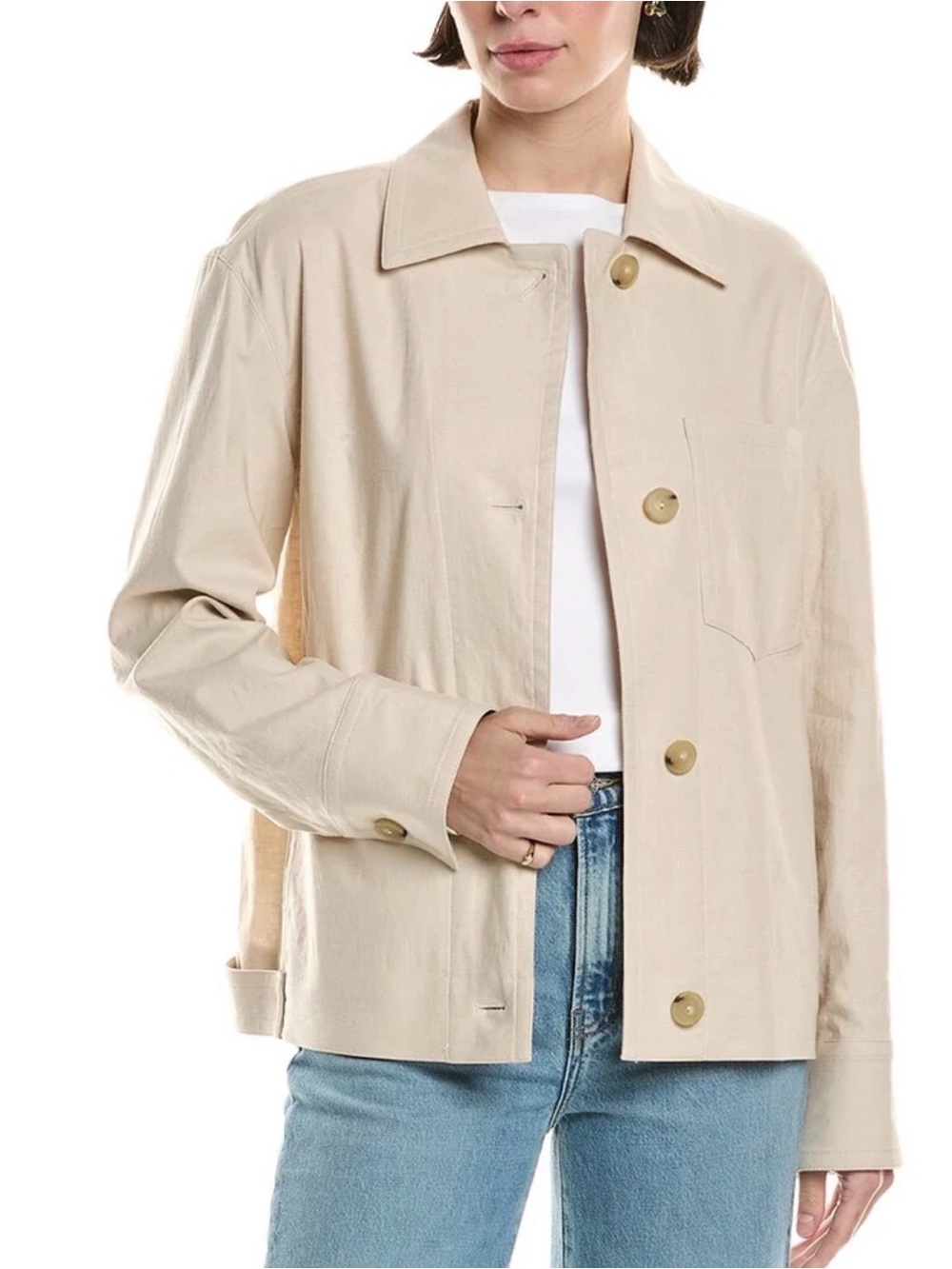Vince Linen Blend Jacket Cream Beige Button Front M